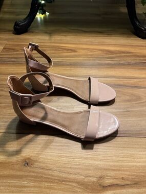 14th & Union Tan Ankle-Strap Low Block Heel Sandals